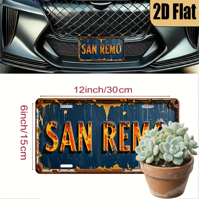 Letrero SAN REMO AL - Placa de metal vintage duradera para decoración de pared, arte de pared rústico mediterráneo para el hogar, oficina, bar o man cave