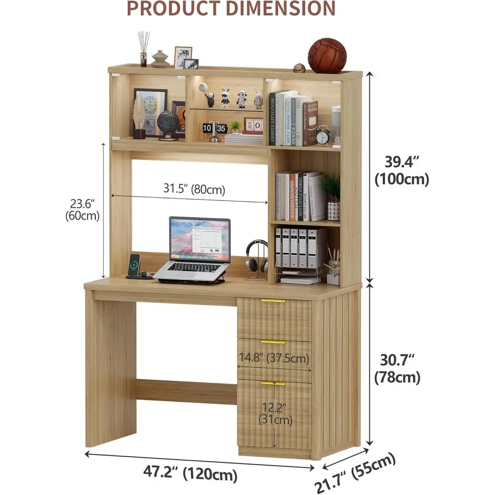 47 LED-lit Home Office Desk with Hutch & Storage, Outlet, 3 Color Options