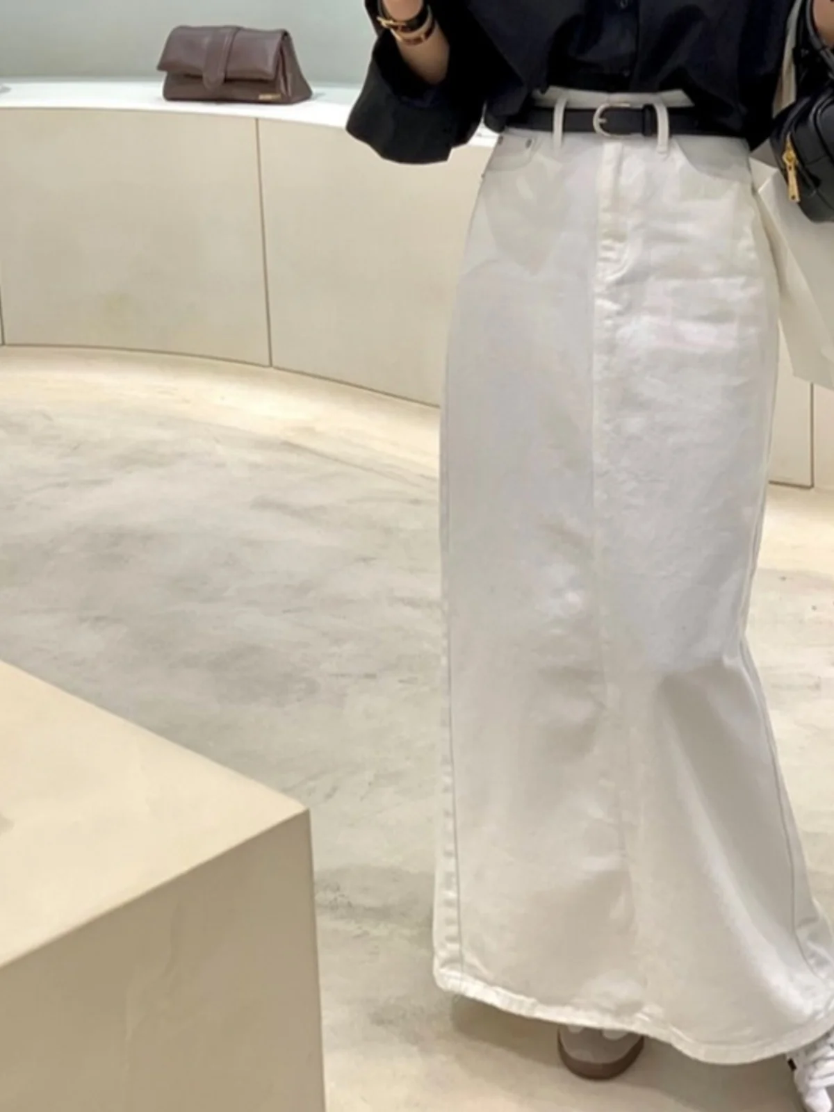 

Юбка А-силуэта с высокой талией, корейский стиль, белая джинсовая, удлиненная, стройнящая, женская, модная, весна 2026, новинка