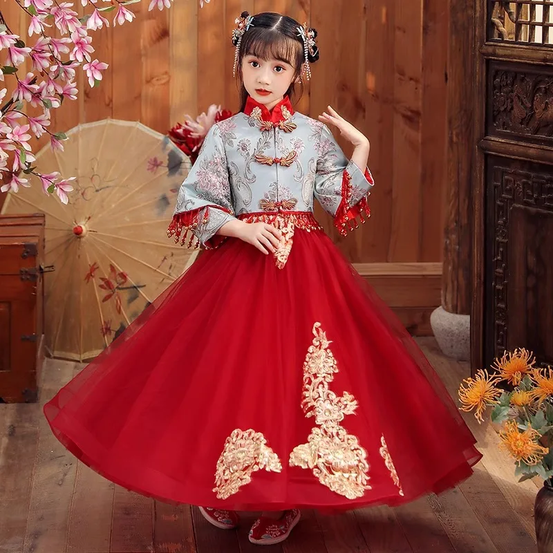 

Kids Tang Suit Hanfu Baby Girls Winter New Warm Festive Dress Birthday Gift Children Traditional Chinese New Year's Clothes