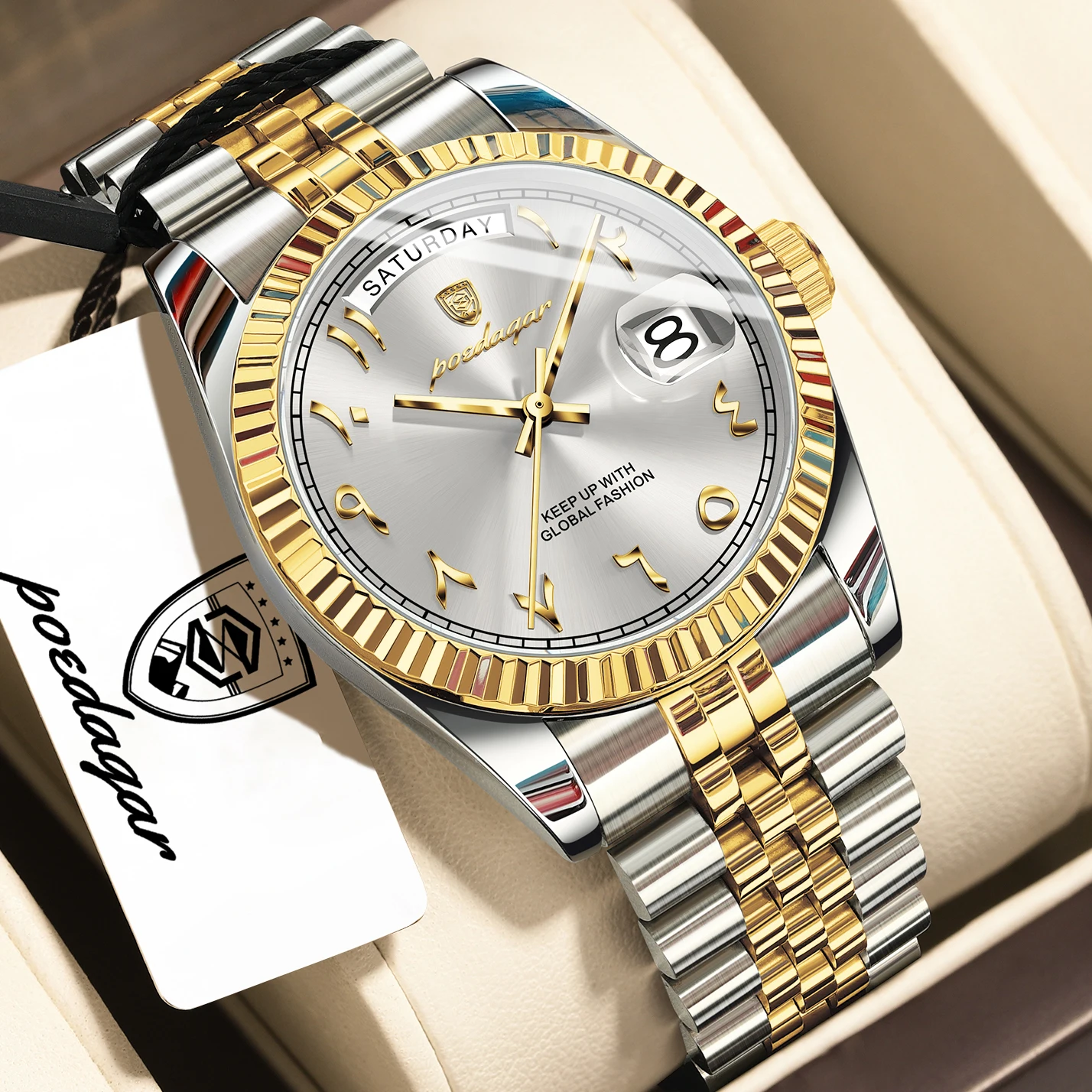 POEDAGAR Top Trendige Herrenuhr Edelstahl Wasserdicht Business Herren Armbanduhr Datum Woche Quarz Kreative Herrenuhren Reloj Hombre