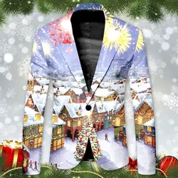 Single Button Lapel Christmas Print Suit Men Slim Fit Casual Comfortable Suit Jacket Fashion Long Sleeved Business Suits