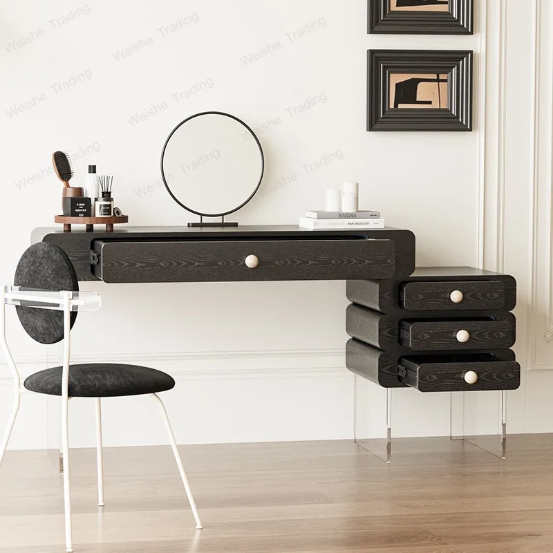 Medieval style all-solid wood dresser chest integrated bedroom ash wood retractable storage makeup table