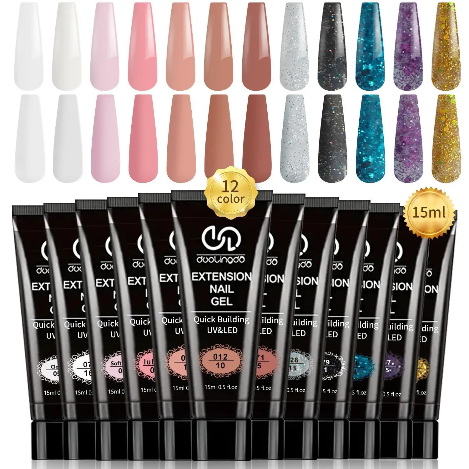 Kit gel per estensione poli 12 colori Collezione per tutte le stagioni Lampada per unghie Soluzione antiscivolo Base Top coat opaco Estensione per unghie Costruzione Comp