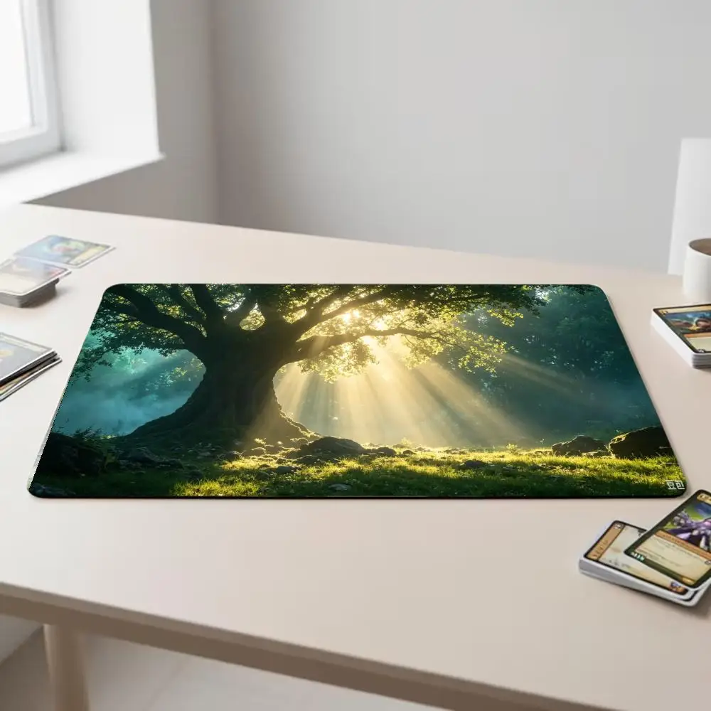 Large Gaming Mouse Pad Sunlight Forest Ancient Tree Landscape Pattern Non-Slip Rubber Desk Mat Keyboard Mat for Office Gaming
