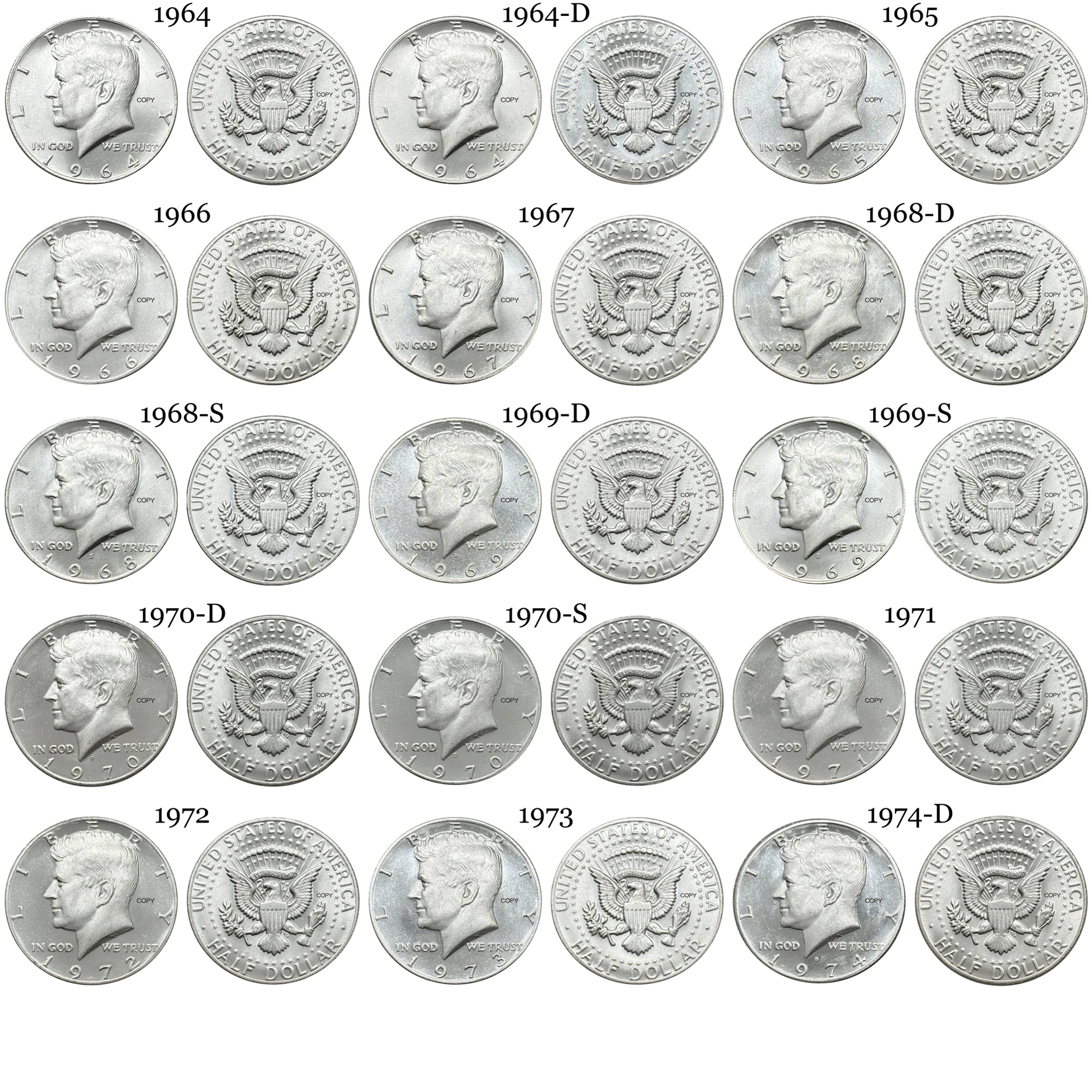 الولايات المتحدة 1969 1970 1971 1⁄2 كينيدي نصف دولار مطلي بالفضة أمريكا نسخة عملة تذكارية الولايات المتحدة العملات المعدنية القابلة للجمع