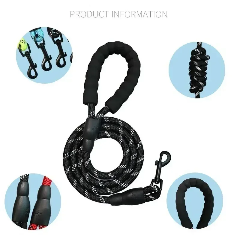 Pet Dog Reflective Leash Nylon Round Leash Explosionproof Punch Leashs Dog Walking Round Leashs Without Strangulation