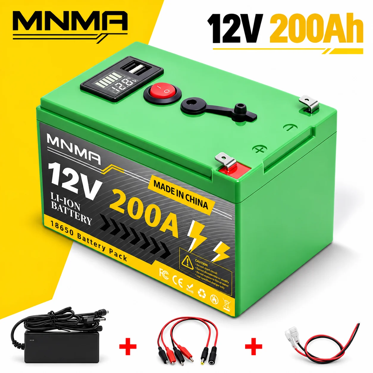 200Ah 12V lithium-ion battery 18650 portable power supply built-in BMS low-temperature discharge lighting electric wheelchair