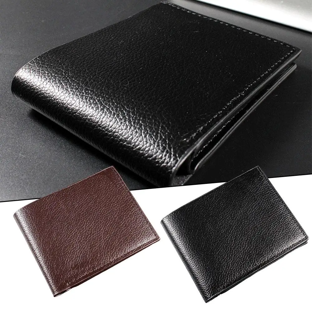 Cartera negra corta de cuero Pu para hombre, billetera de negocios de doble crédito, billetera plegable, billetera con Clip, tarjeta de moneda/identificación y Sli G4n2