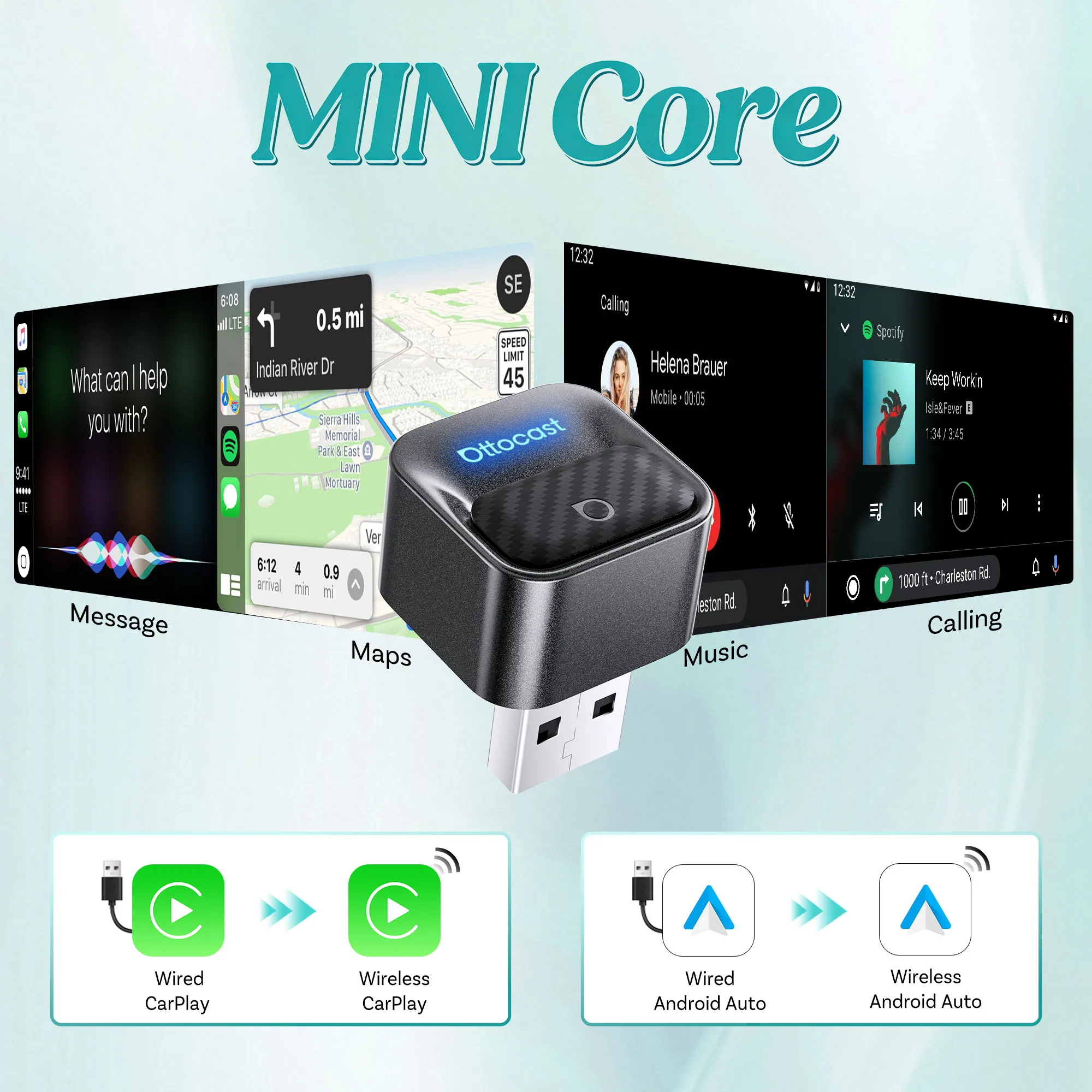 Ottocast 2026 Mini Core Kabelloser CarPlay Android Auto Adapter 2-in-1 3.0 Cube Dongle Auto-Zubehör für Kia Benz VW Toyota MG – Detail 2