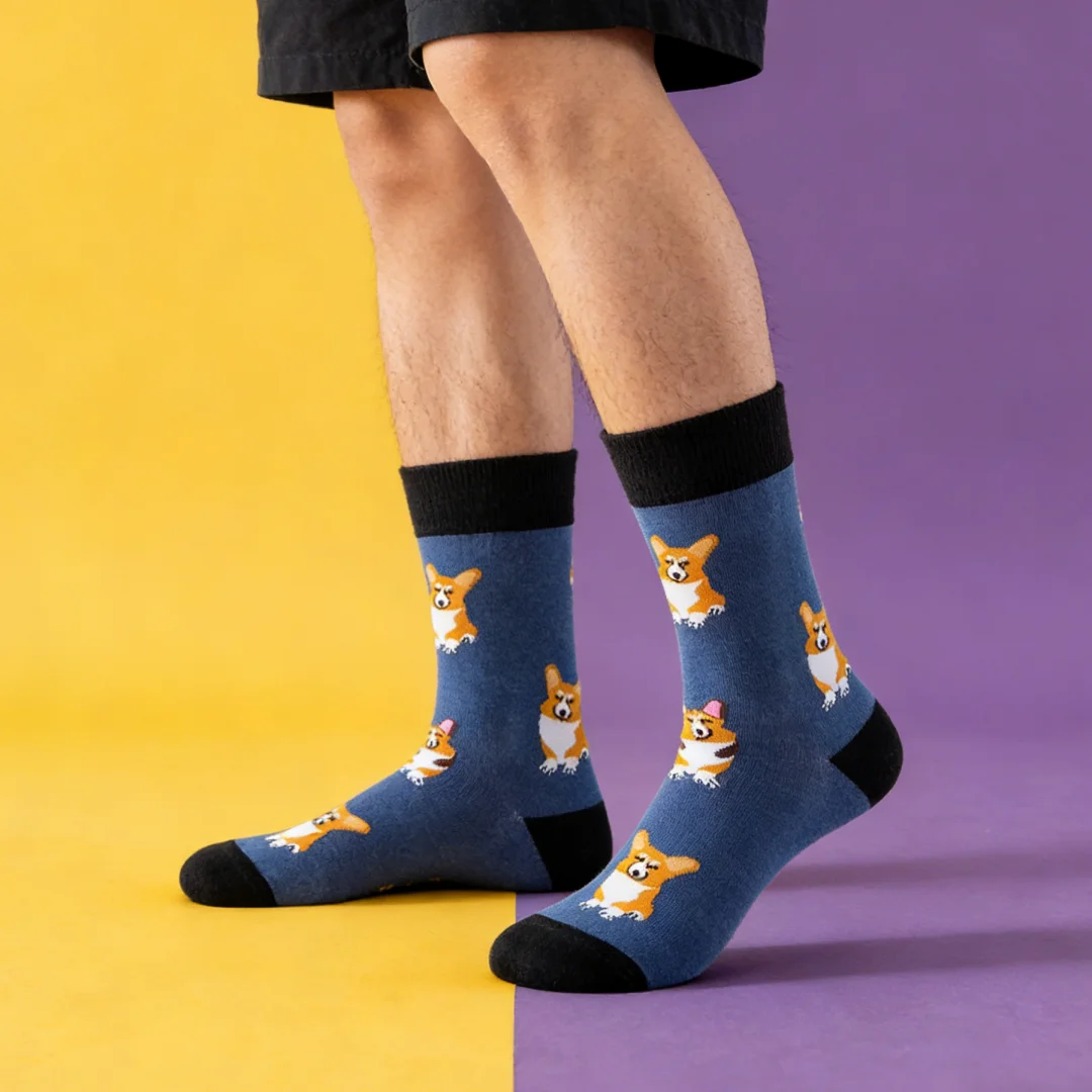 1 Pair of Adorable Corgi Pattern Mid-Calf Socks，A Must-Have for Pet Lovers，Perfect For All Year Round