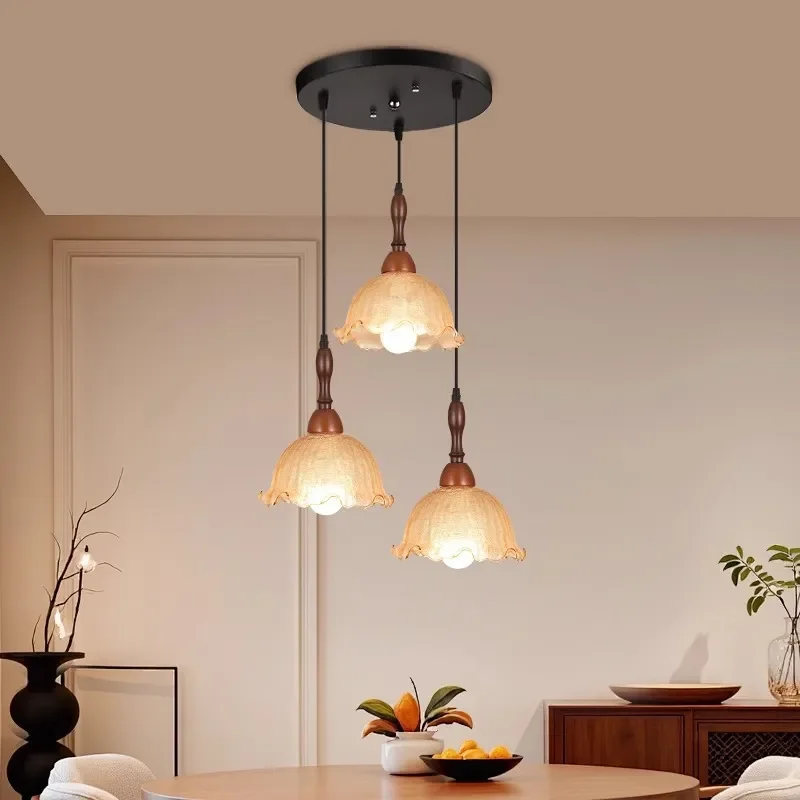 Nordic Creative Patterned Glass Pendant Light Ceiling Medieval Style LED Chandeliers Room Decor Kitchen Island Hanging Lamps