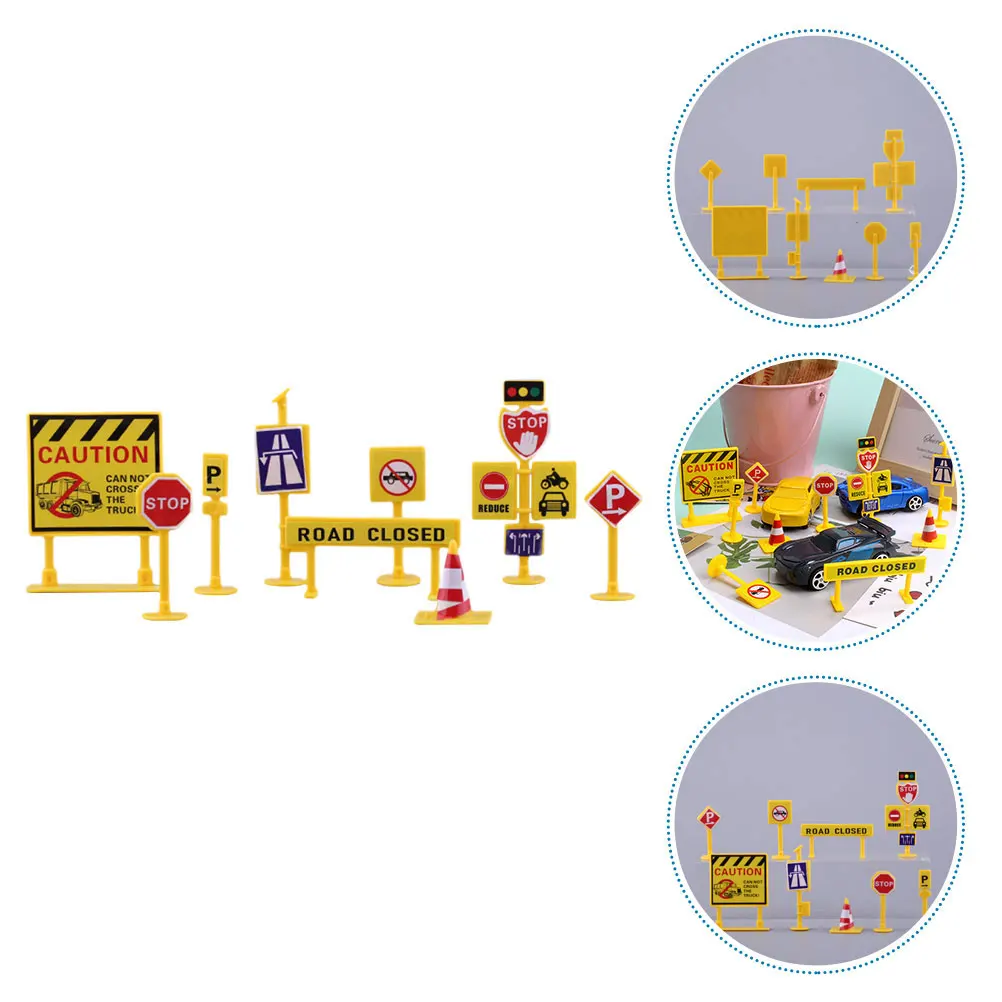 

Engineering Vehicle Child Miniature Road Signs Plastic Traffic Barricade Decoration