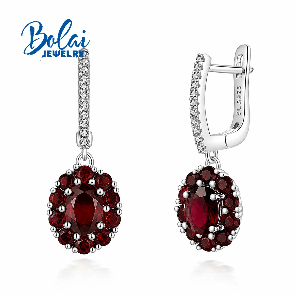Gorgeous Natural Garnet Women'S Clasp Earrings 925 Sterling Silver Fine Jewelry For Valentines And Birthday Gifts