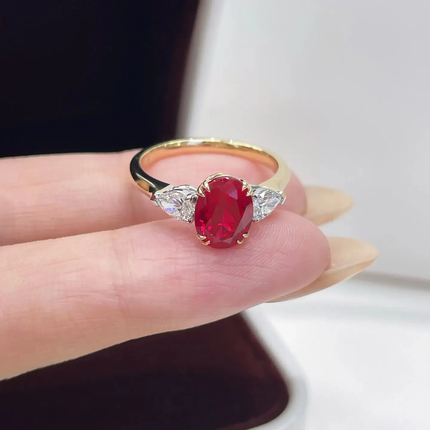 

Customizable 14k/18k Gold Natural Ruby Red Gem Stone Lab Grown Diamond Engagement Wedding Ring for Women with Certificate