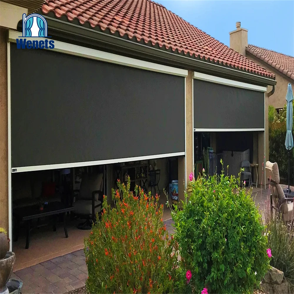 Windproof Motorized Privacy Shutter Outdoor Roller Blinds for Aluminum Pergola