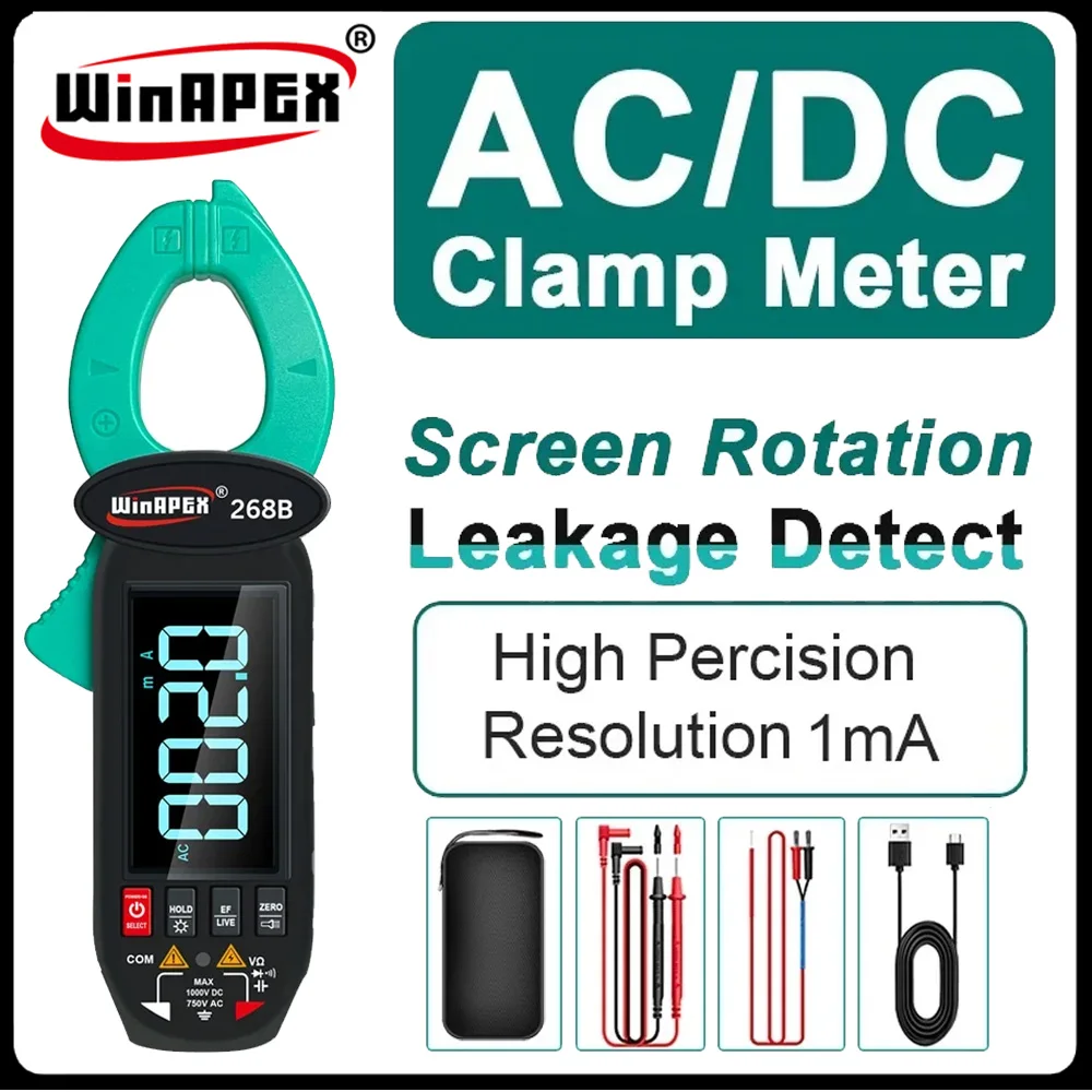 winapex alta resolucao amperometric clamp actual detectar ncv live hz temp teste multimetro 268b ac dc true rms 1ma 01