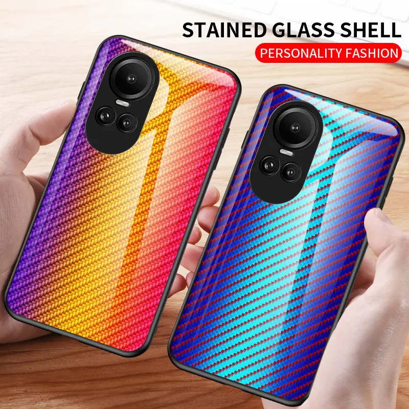

Oppo Reno 10 Pro 5G CPH2525 Case Carbon Fiber Glass Hard Back Cover Phone Case Silicone TPU Bumper for Oppo Reno 10 5G CPH2531