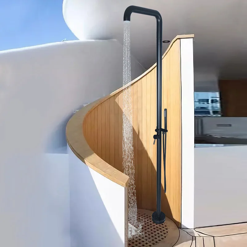 2.2M Tall Outdoor Floor Faucet Vertical High Shower Shower Stainless Steel Beach Hot and Cold Shower Column Set