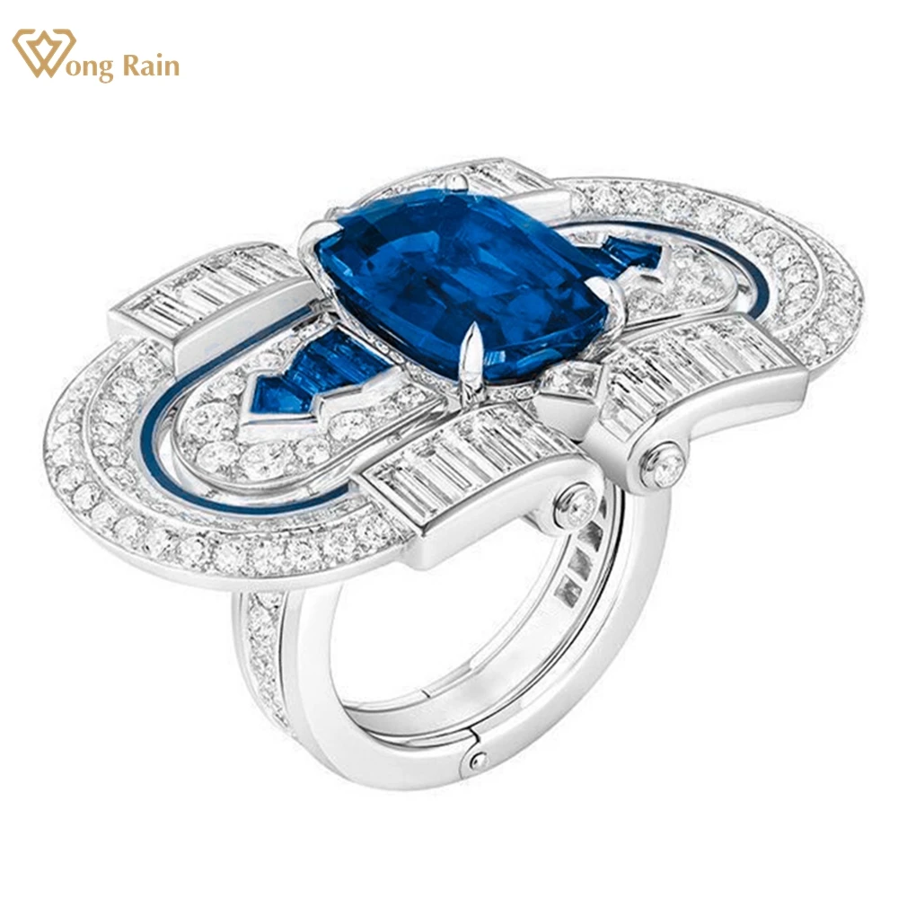 

Wong Rain Vintage 925 Sterling Silver Sapphire High Carbon Diamond Gems Cocktail Party Ring for Women Anniversary Gift Jewelry