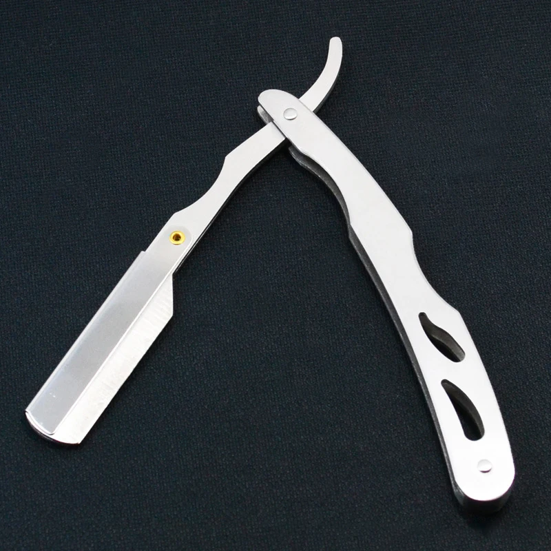 Профессиональная ручная серебряная бритва с прямыми краями из нержавеющей стали, острая парикмахерская бритва, складной триммер для бритья, резак для бороды