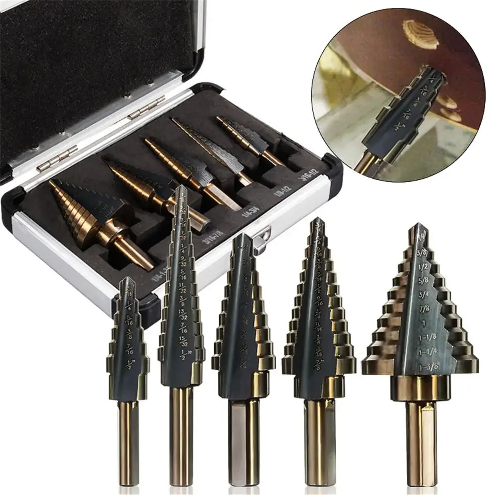 JUSTINLAU HSS 5pcs/set 50 Sizes Step Drill Bit Set Cobalt Multiple Hole Bits For Metal Wood Hole Drilling Tool Cutter Cone