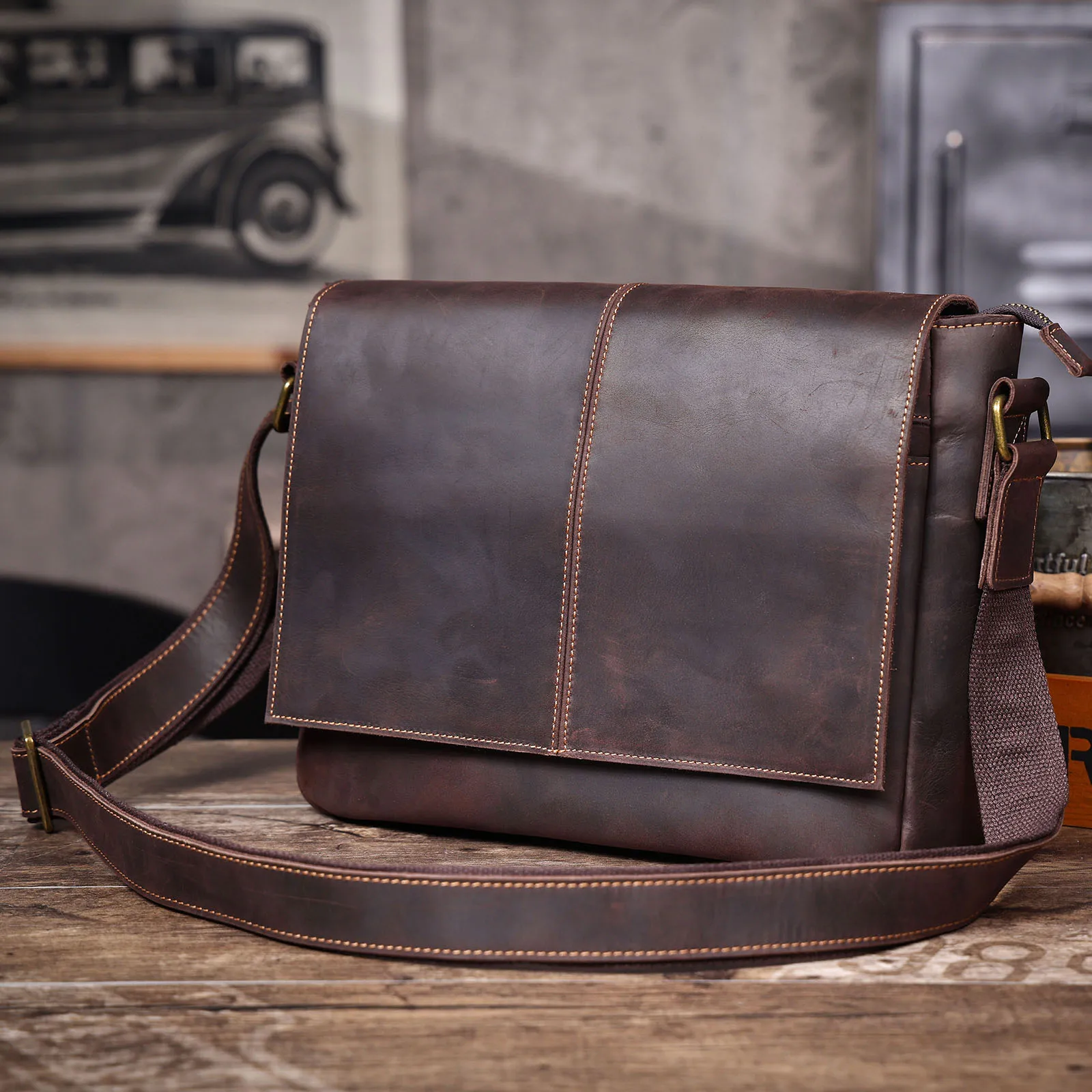 Vintage Herren-Aktentasche aus echtem Leder, 15-Zoll-Laptoptasche, Messenger-Taschen für Arbeit und Business, Crazy Horse Rindsleder-Handtasche für Männer, La – Detail 11