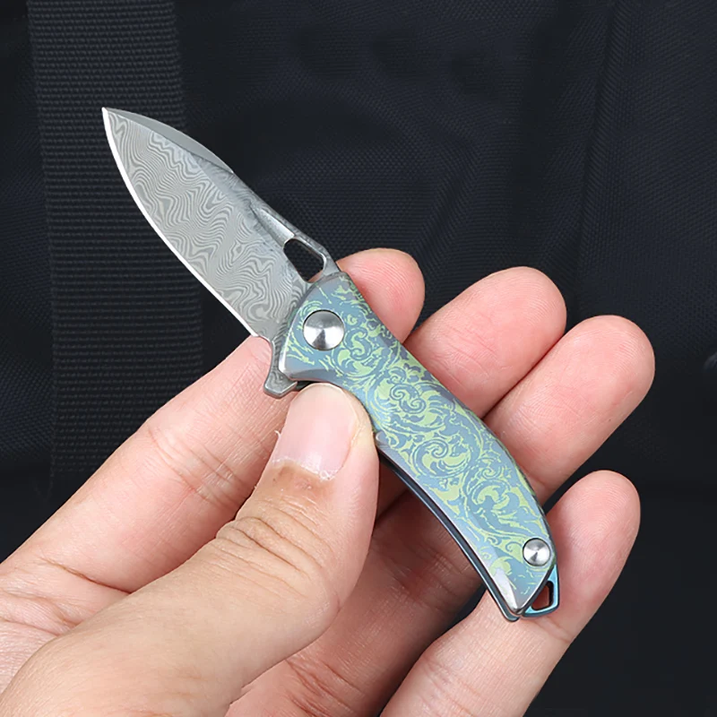 

New style Mini Damascus steel folding blade knife Titanium handle handle outdoor tools camping self-defense knife