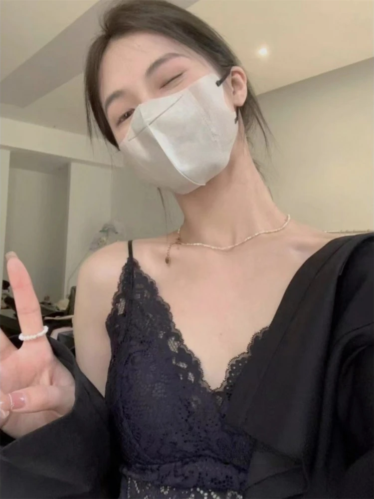 Deeptown Y2k Top Lace Camis Backless Crop Tops Coquette Comfortable Bralette Sleevelss Open Back Tank Top Street Wear.