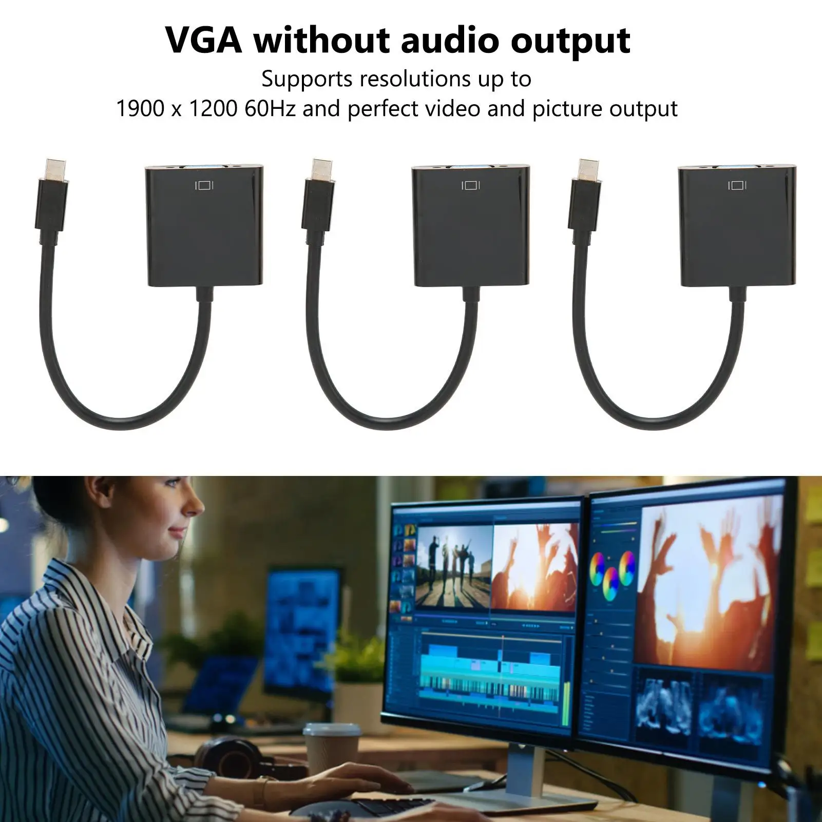 3PCS Mini DisplayPort to VGA Adapter 1900x1200@60Hz - Stable Plug and Play for pc