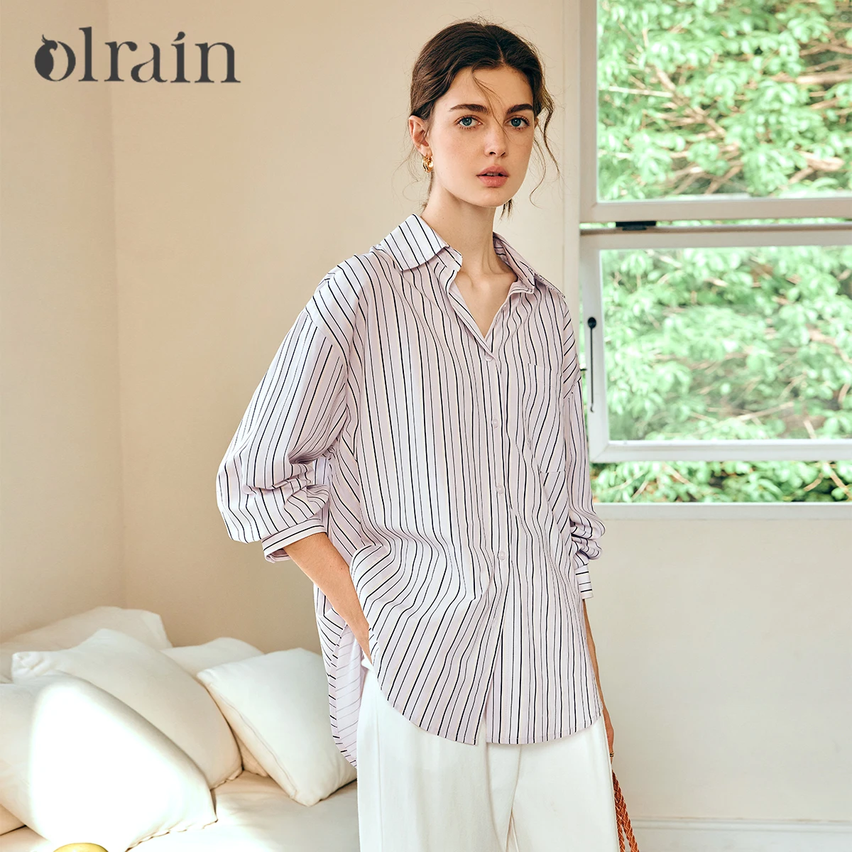 

OLrain Striped Long Sleeve Shirt Women Autumn 2025 Commuter Chic Lapel Button Up Shirts & Blouse Ladies Clothing N57CC96130