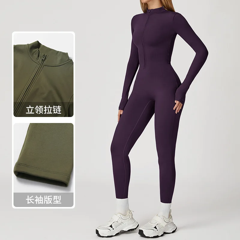 Winter Warm Fleece Jumpsuit  Zipper Workout Sports Overalls Women Running Fitness Suit Gym Tracksuit Push Up Sportswear Yoga Set