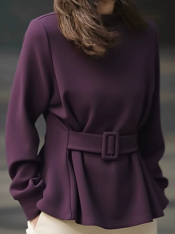 

Повседневный женский топ больших размеров с длинным рукавом, приталенный, фиолетовый, весна 2026, модный тренд, для зрелых женщин