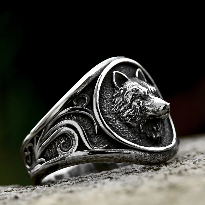 Beier New Store 316L Stainless Steel Viking Nordic Wolf Head Ring High Quality Multifamily Animal Jewelry Men Ring