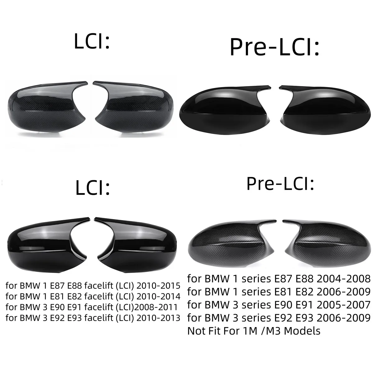 

Replacemen Rear View Mirror Cover Caps For BMW 3 Series E81 E82 E87 E88 E90 E91 E92 E93 2005-2013 Side Wing Mirror Cap