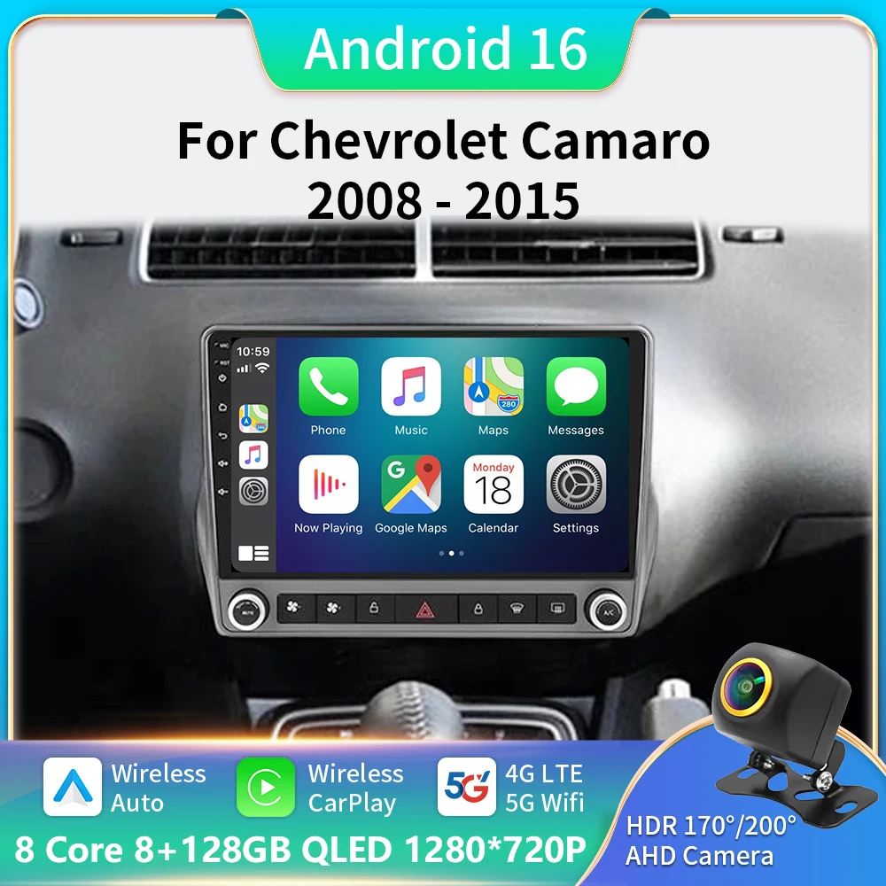 

2Din Android 16 Car Radio For Chevrolet Camaro 2008-2015 Carplay Stereo Player Autoradio WIFI GPS Navigation FM/RDS 5G LET DSP