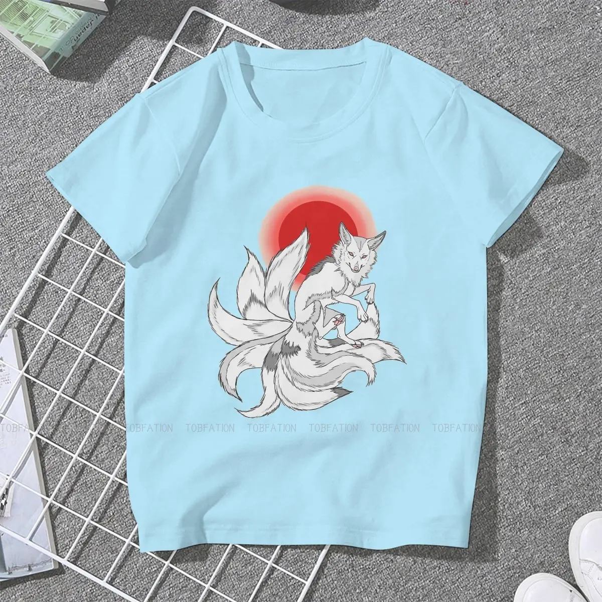 Nine Tailed Fox Beautiful Fantasy 100% Cotton TShirts Kitsune Classic Print Print 4XL 5XL Woman's T Shirt Hipster Tops