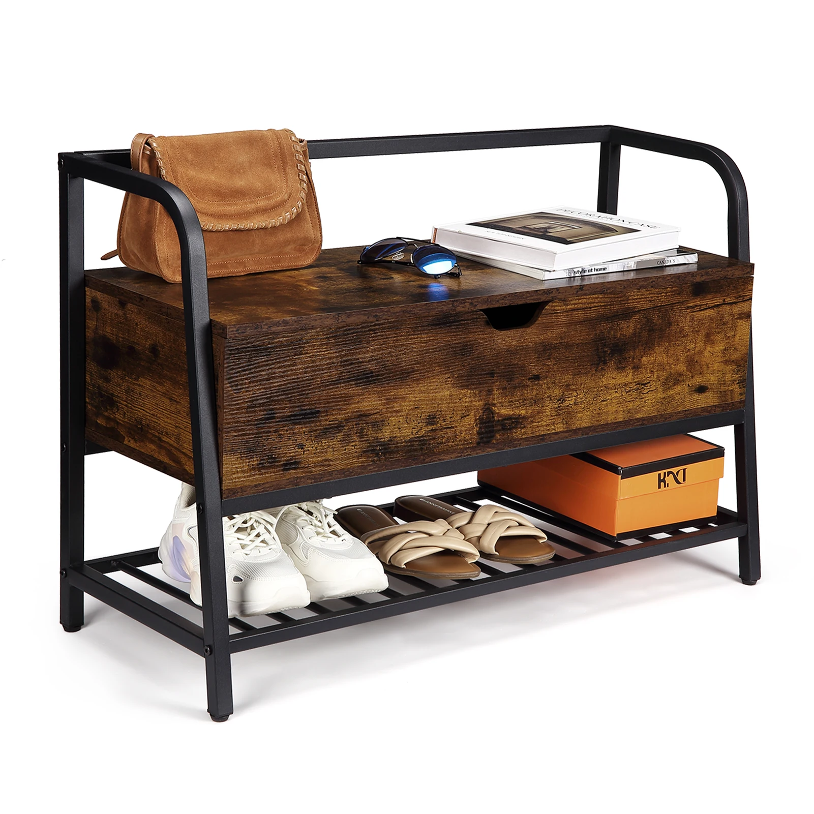 

Entryway Shoe Bench,Lift Top Shoe Storage Bench,Industrial Shoe Rack Bench with Storage Box, Wooden Shoe Rack Organizer