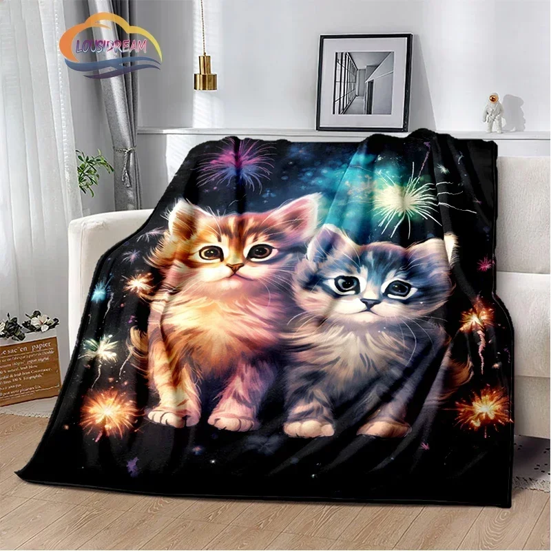 Cute Cartoon Cat Blanket Animal Soft Comfortable Art Warm All Seasons Blanket Suitable for Sofa Bed Cover Office Carpet