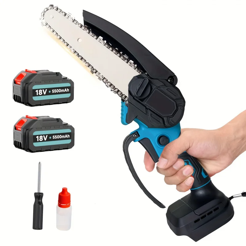 Mini Chainsaw Cordless 6-Inch With 2x5500mAh Battery, Handheld Chainsaw For Makita 18V Battery, Portable Electric Chainsaw