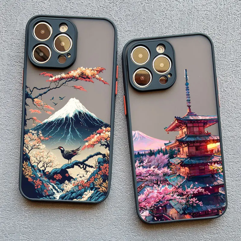Japanse Esthetische Mount Fuji Telefoon Hoesje Voor Iphone 13 12 Pro Max Mini 15 11 Pro Max 14 7 8 Plus Se2020 Xs X Xr Schokbestendige Hoes