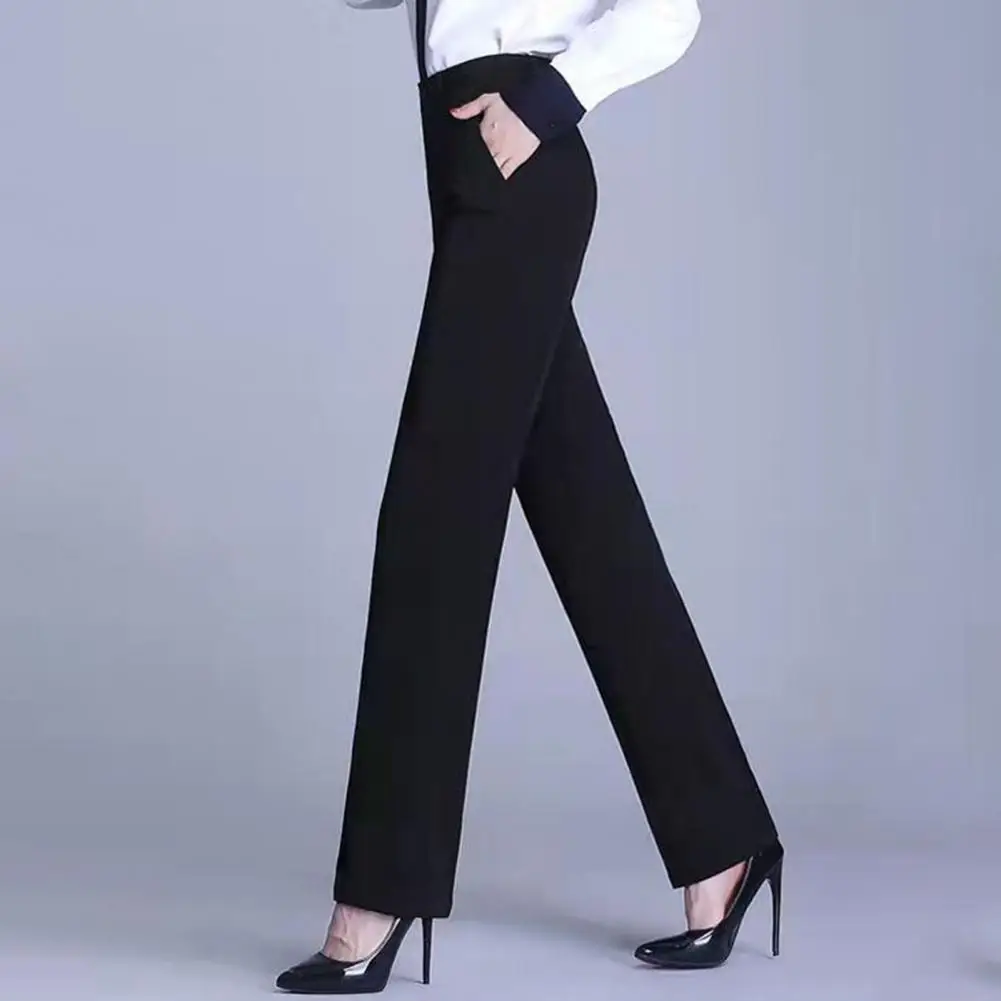 

Women Suit Pants Mid-rise Button Zipper Fly Solid Color Suit Trousers With Pockets Straight Regular Fit Dress Pants Female Wear
