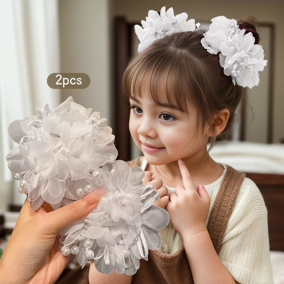 2 white hair accessories with sweet and cute floral headbands suitable for daily use