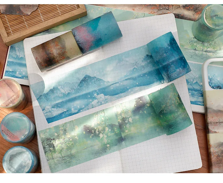 1 Rolle Washi Tape China Jiangnan Bunte Tuschemalerei Serie Handkonto Album Tagebuch DIY Dekorative Aufkleberrolle – Detail 8
