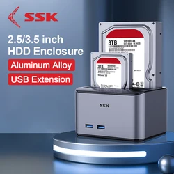 SSK Dual Bay Aluminiowa stacja dokująca zewnętrznego dysku twardego USB 3.0 do SATA dla 2,5 3,5-calowego dysku twardego SATA SSD Obsługa obudowy UASP HDD