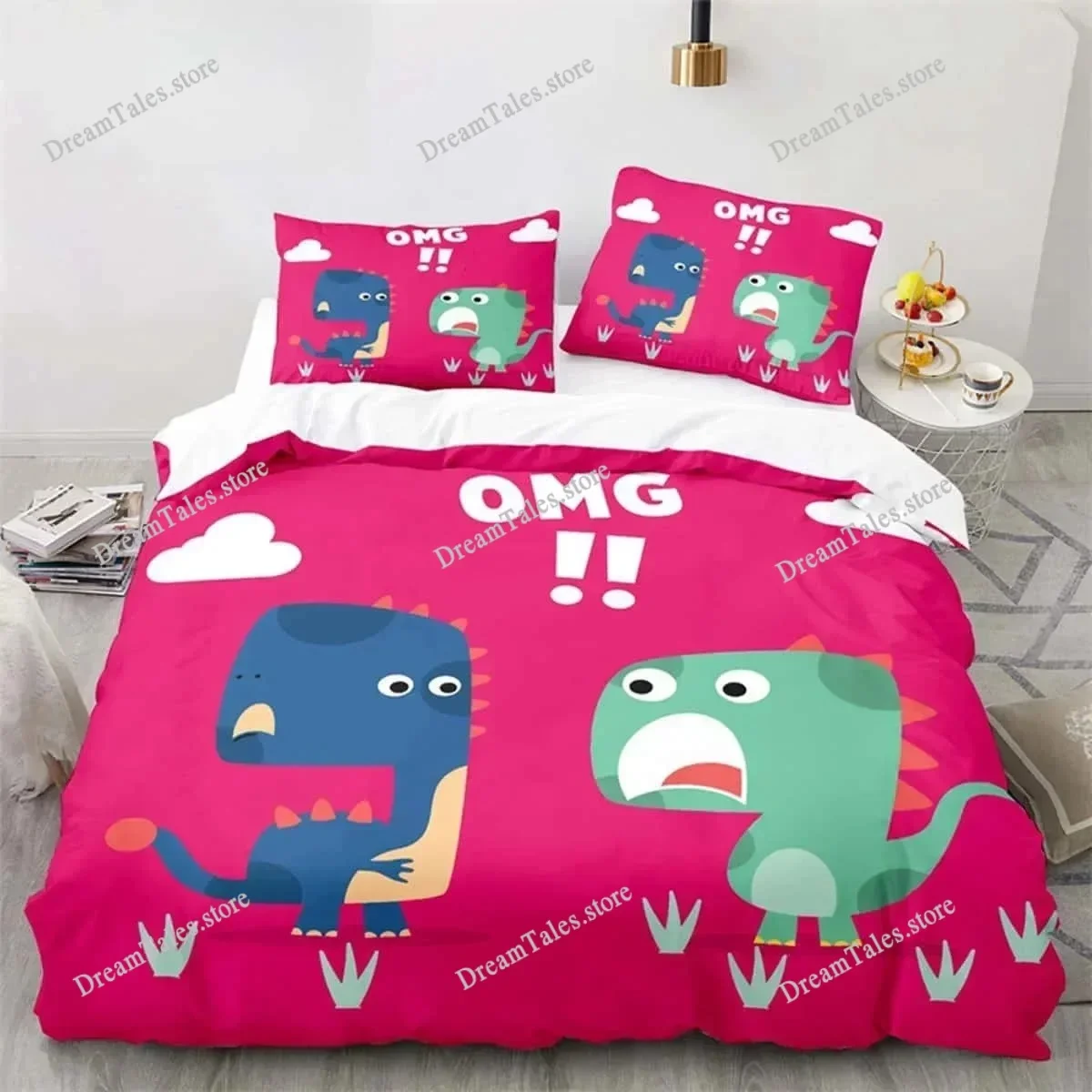Cartoon Dinosaur Duvet Cover Cute Animal Bedding Set Twin for Kids Boys Girls Decor Microfiber Comforter Cover with Pillowcases