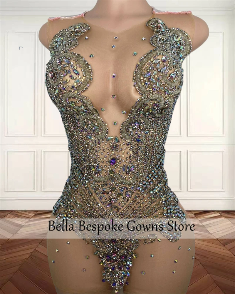 女性用シルバーショートウエディングドレス,ラウンドネック,クリスタルビーズ,ラインストーン,誕生日パーティー,卒業式,ミニカクテル,カスタマイズ