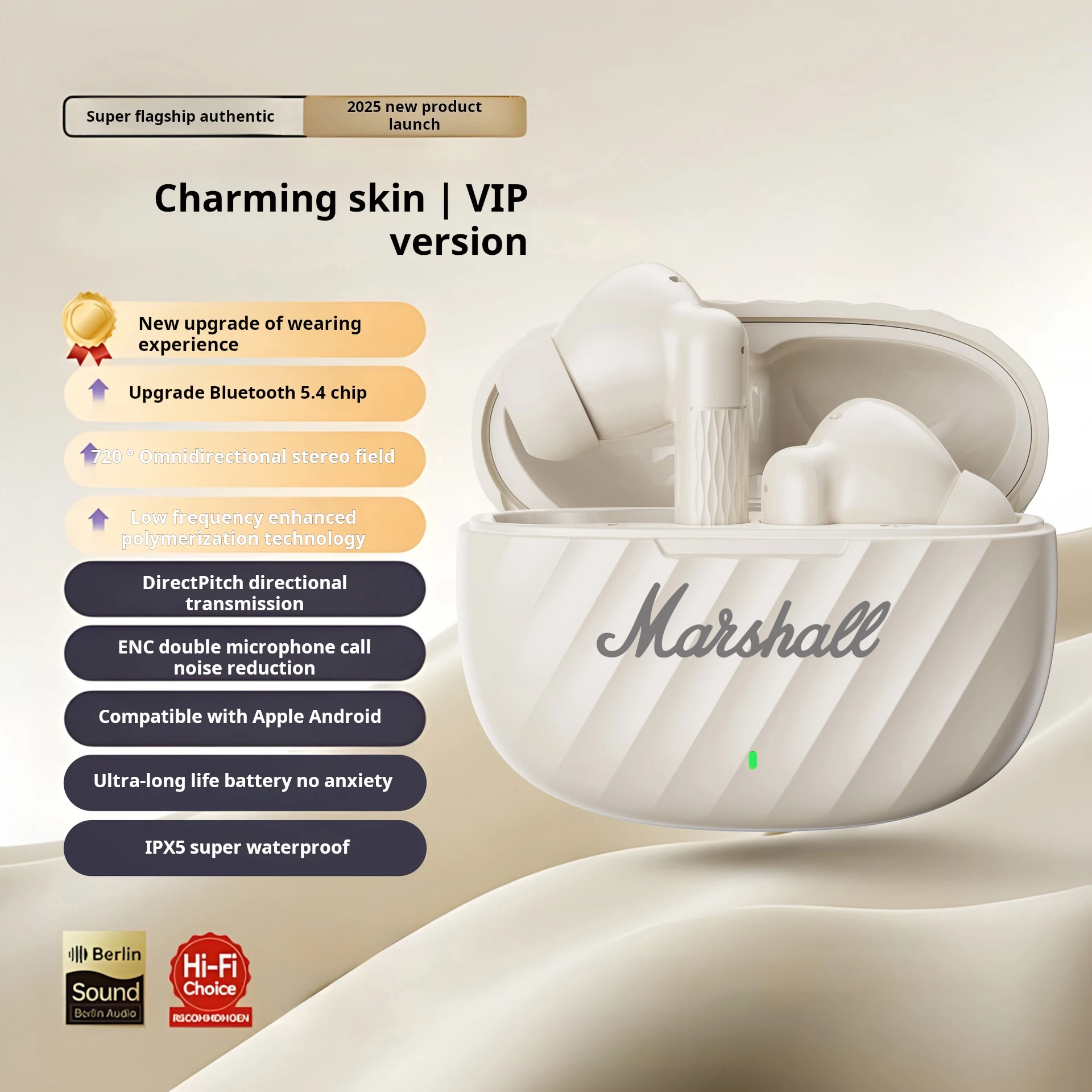 Marshall Bluetooth Headset In-Ear Wireless Sport Headphones HiFi Stereo Earphone With Mic Earbuds For for Android and Apple