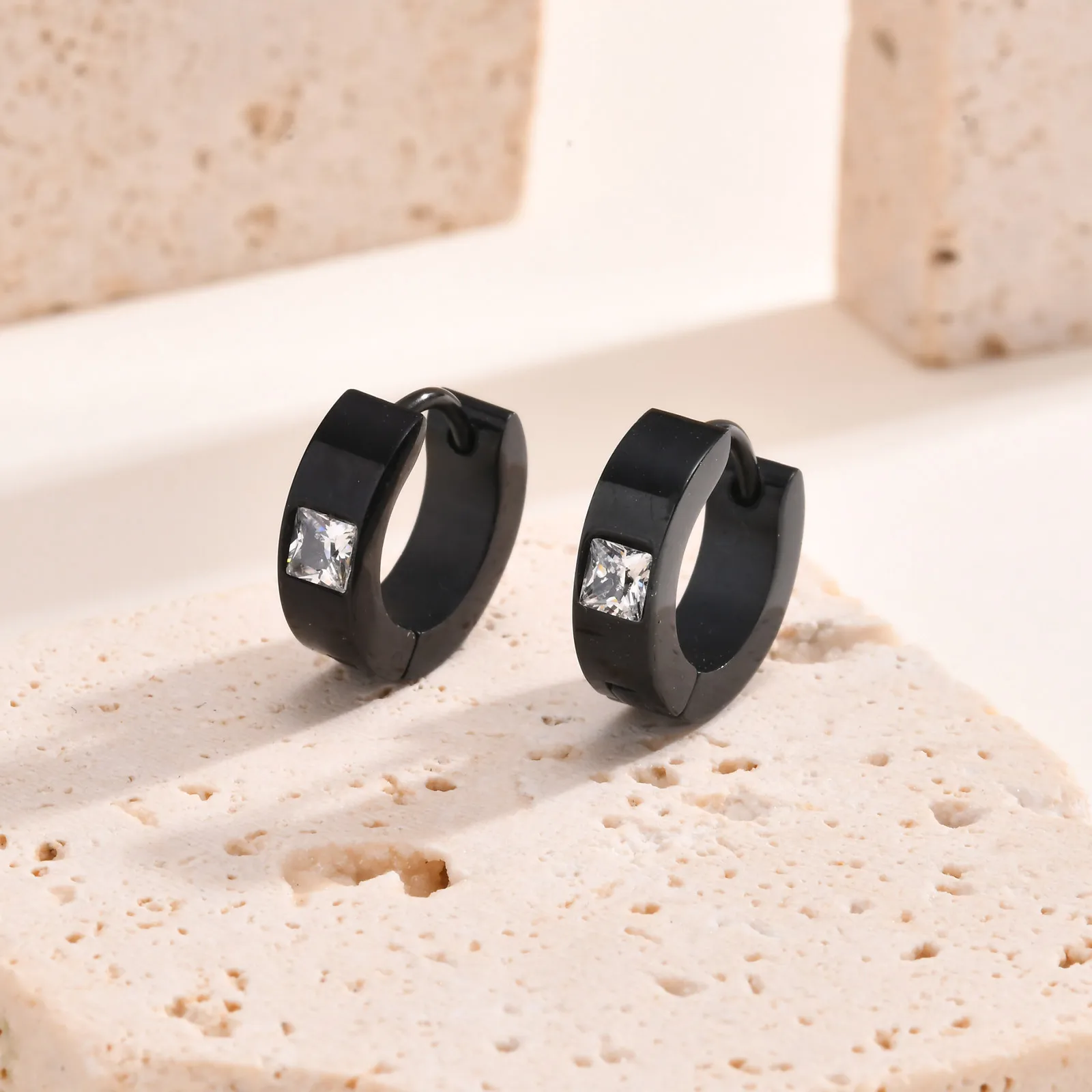 Black Hoop Earrings for Men Boy,AAA Cubic Zirconia Stone Huggie Hoop,Exquisite Stylish Jewelry Gifts for Him