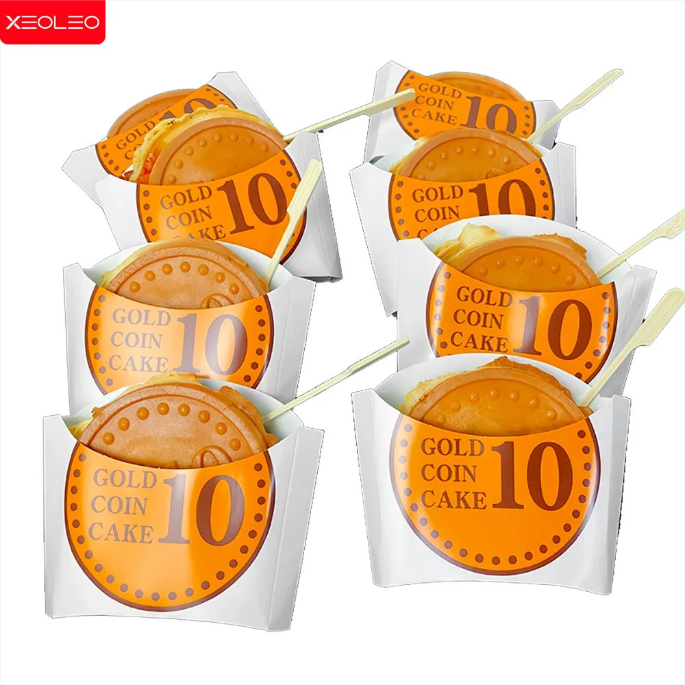 XEOLEO 1000 PCS  Packaging Gold Coin Waffles Paper Package Gold Coin Waffle Package Snack Package Box/ Bamboo Stick Customizable